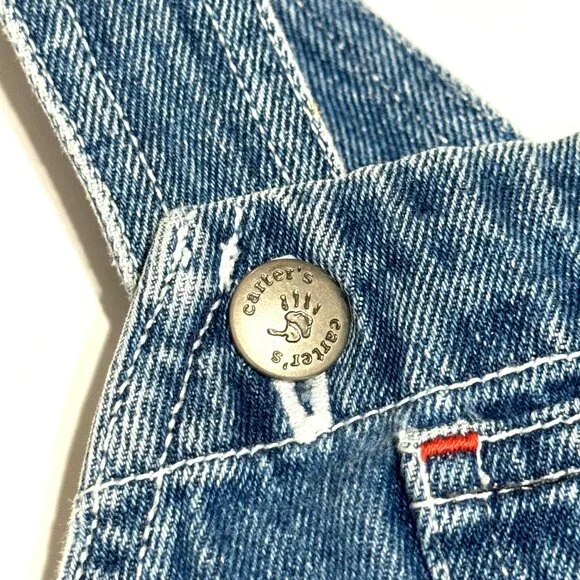 Vtg Carters Baby Embroidered Denim Overalls Jean Shortalls Shorts Beach Animals - Picture 9 of 15